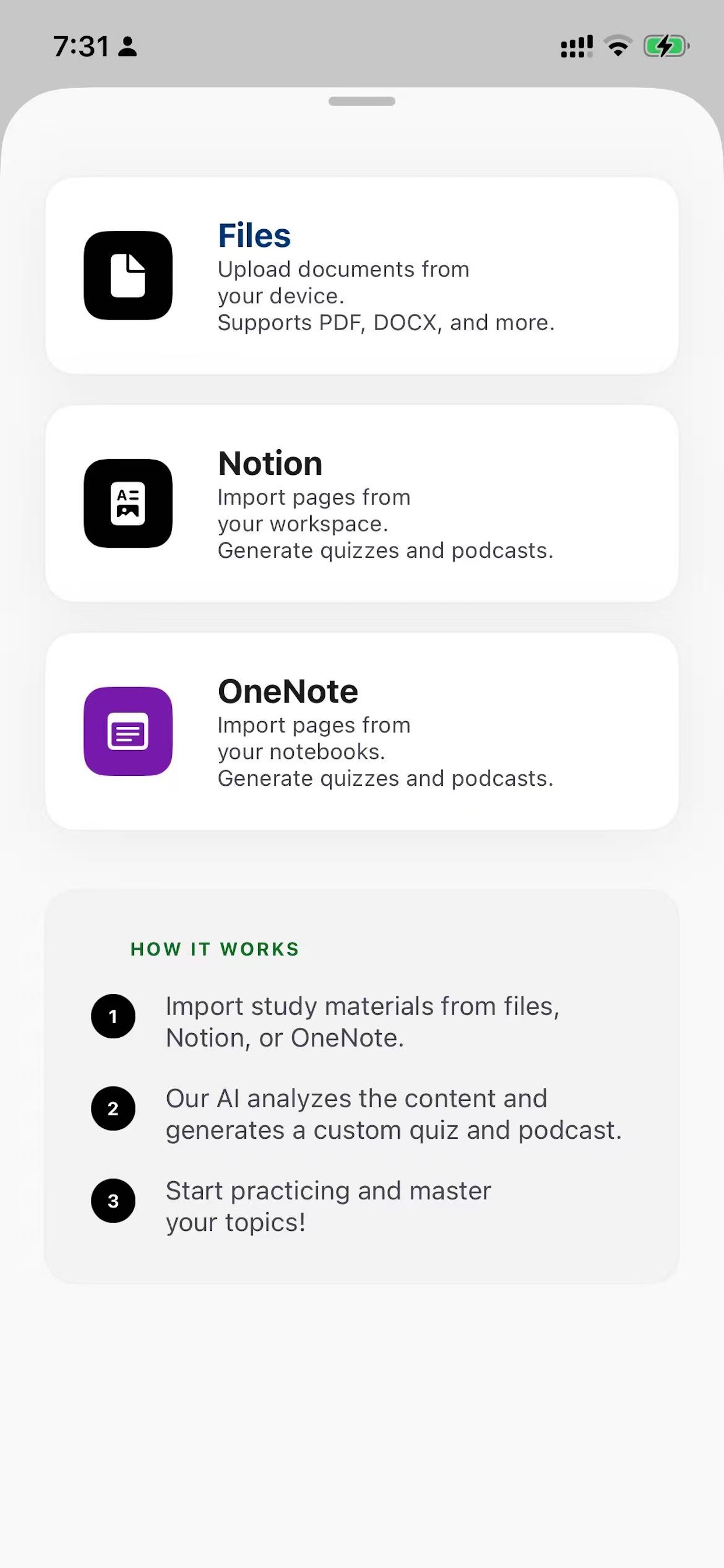 Answerix import from Files, Notion, or OneNote